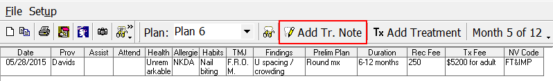 Ortho Charting Toolbar  - Add Tr Note