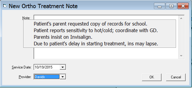 New Ortho Treament Note Template