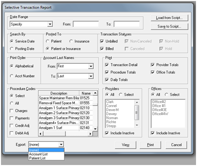 Selective Transaction Report